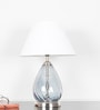 Decade Blue Luster Glass And Metal Table Lamp With White Cotton Shade