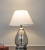 Decade Blue Luster Glass And Metal Table Lamp With White Cotton Shade