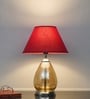 Decade Smoke Luster Glass And Metal Table Lamp With Maroon Cotton Shade