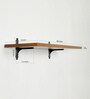 Solid Wood Fixed Bracket Wall Shelf with Black Matt Brackets in Mahogany and Black Colour