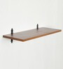 Solid Wood Fixed Bracket Wall Shelf with Black Matt Brackets in Mahogany and Black Colour