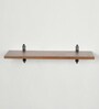 Solid Wood Fixed Bracket Wall Shelf with Black Matt Brackets in Mahogany and Black Colour