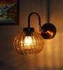 Decorative Brass Wall Sconce Ribbed Amber Glass