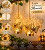 Butterfly Design Hanging Tealight Holders with Gold Finish and Tealight Candle 2 Pcs