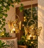 Butterfly Design Hanging Tealight Holders with Gold Finish and Tealight Candle 2 Pcs