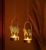 Butterfly Design Hanging Tealight Holders with Gold Finish and Tealight Candle 2 Pcs