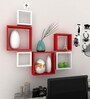 Decorative Cube Set of 6 Red & White Engineered Wood Wall Shelf