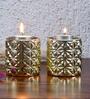 Decorative Cylindrical Set Of 2 Gold Glass Votive