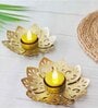 Decorative Metal Flower Cut Lotus Tealight Candle Holder (Golden)