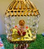 Decorative Ganesha Lamp with Hanging Crystal Beads Metal/Glass Lamp (Golden)