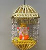 Decorative Ganesha Lamp with Hanging Crystal Beads Metal/Glass Lamp (Golden)