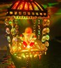 Decorative Ganesha Lamp with Hanging Crystal Beads Metal/Glass Lamp (Golden)