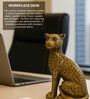 (1Pc) Gold Metal Cheetah Decorative Statue For Living Room & Office