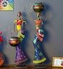 Decorative Lady Iron Figurine With Inbuilt Tealight Holder (Set of 2)