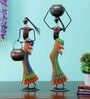 Decorative Lady Iron Figurine With Inbuilt Tealight Holder Set of 2