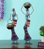 Decorative Lady Iron Figurine With Inbuilt Tealight Holder Set of 2