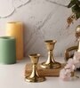 Decorative Set Of 2 Gold Aluminium Candle Holder