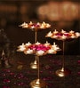 Decorative Set Of 3 Gold Iron Diya Urli