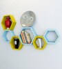 Set of 6 Engineered Wood Hexagon Shape Wall Shelf in Yellow & Blue Colour