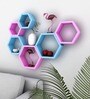 Hexagonal Modular Wall Shelf (Set of 6) in Pink & Blue Finish