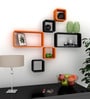 Cubic Modular Wall Shelf (Set of 6) in Black & Orange Finish