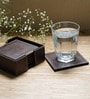 Brown  Genuine Buff Leather (Set of 6 ) Coasters With Stand
