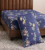 Blue Floral 180 TC Polyester Bedsheet With Single Size Bedsheet With 1 Pillow Cover