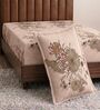 Beige Floral 180 TC Polyester Bedsheet With Single Size Bedsheet With 1 Pillow Cover