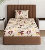 Beige Floral 180 TC Polyester Bedsheet With Single Size Bedsheet With 1 Pillow Cover