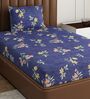 Blue Floral 180 TC Polyester Bedsheet With Single Size Bedsheet With 1 Pillow Cover