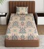 Beige Floral 180 TC Polyester Bedsheet With Single Size Bedsheet With 1 Pillow Cover