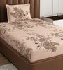 Beige Floral 180 TC Polyester Bedsheet With Single Size Bedsheet With 1 Pillow Cover
