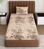 Beige Floral 180 TC Polyester Bedsheet With Single Size Bedsheet With 1 Pillow Cover