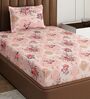 Peach Floral 180 TC Polyester Bedsheet With Single Size Bedsheet With 1 Pillow Cover