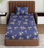 Blue Floral 180 TC Polyester Bedsheet With Single Size Bedsheet With 1 Pillow Cover