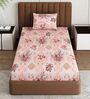 Peach Floral 180 TC Polyester Bedsheet With Single Size Bedsheet With 1 Pillow Cover