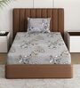 Grey Floral 180 TC Polyester Bedsheet With Single Size Bedsheet With 1 Pillow Cover