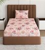Peach Floral 180 TC Polyester Bedsheet With Single Size Bedsheet With 1 Pillow Cover