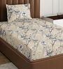 Beige Floral 180 TC Polyester Bedsheet With Single Size Bedsheet With 1 Pillow Cover