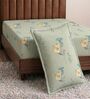Green Floral 180 TC Polyester Bedsheet With Single Size Bedsheet With 1 Pillow Cover