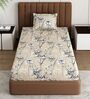 Beige Floral 180 TC Polyester Bedsheet With Single Size Bedsheet With 1 Pillow Cover