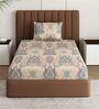 Beige Floral 180 TC Polyester Bedsheet With Single Size Bedsheet With 1 Pillow Cover