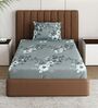 Grey Floral 180 TC Polyester Bedsheet With Single Size Bedsheet With 1 Pillow Cover