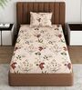 Beige Floral 180 TC Polyester Bedsheet With Single Size Bedsheet With 1 Pillow Cover