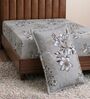 Grey Floral 180 TC Polyester Bedsheet With Single Size Bedsheet With 1 Pillow Cover