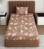 Brown Floral 180 TC Polyester Bedsheet With Single Size Bedsheet With 1 Pillow Cover