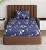 Blue Floral 180 TC Polyester Bedsheet With Single Size Bedsheet With 1 Pillow Cover