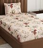 Beige Floral 180 TC Polyester Bedsheet With Single Size Bedsheet With 1 Pillow Cover