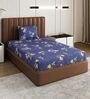 Blue Floral 180 TC Polyester Bedsheet With Single Size Bedsheet With 1 Pillow Cover