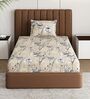 Beige Floral 180 TC Polyester Bedsheet With Single Size Bedsheet With 1 Pillow Cover